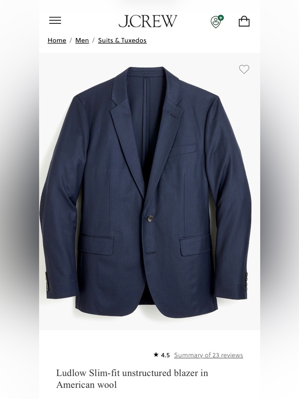 J. Crew Ludlow Slim-fit unstructured blazer in American wool